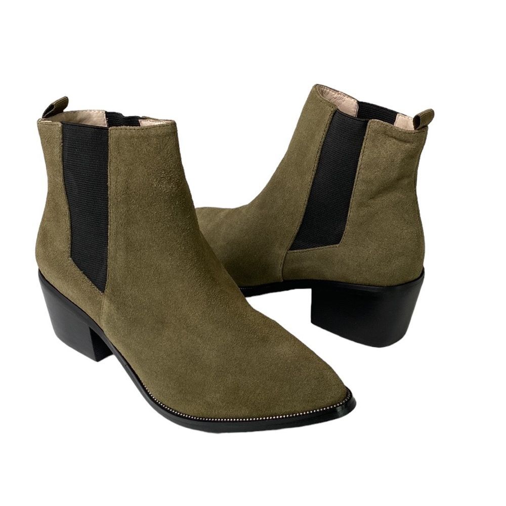 Sol Sana Revolve  Edgar Suede Chelsea Ankle Boot in Moss Green Pointed Toe